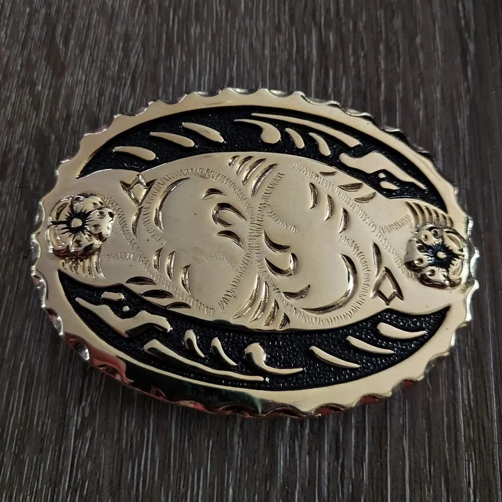Vintage Gold and Black Southwest Oval Belt Buckle